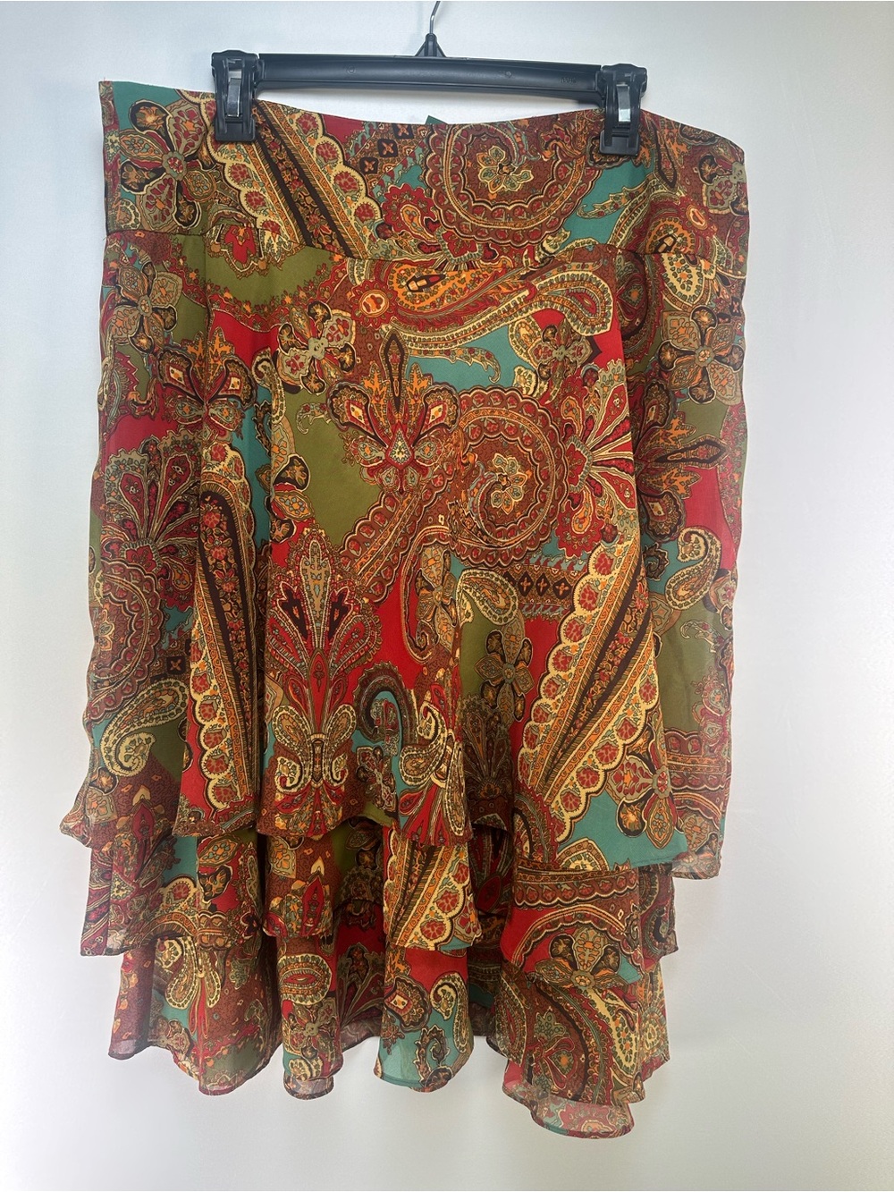 Ralph Lauren Red, Teal & Olive Paisley Fabric Skirt